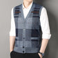 New Autumn Male Vest Sleeveless Sweater Fleece Cardigan Warm Knitted Checkered Business Casual Button Up Coat Men's Clothing
