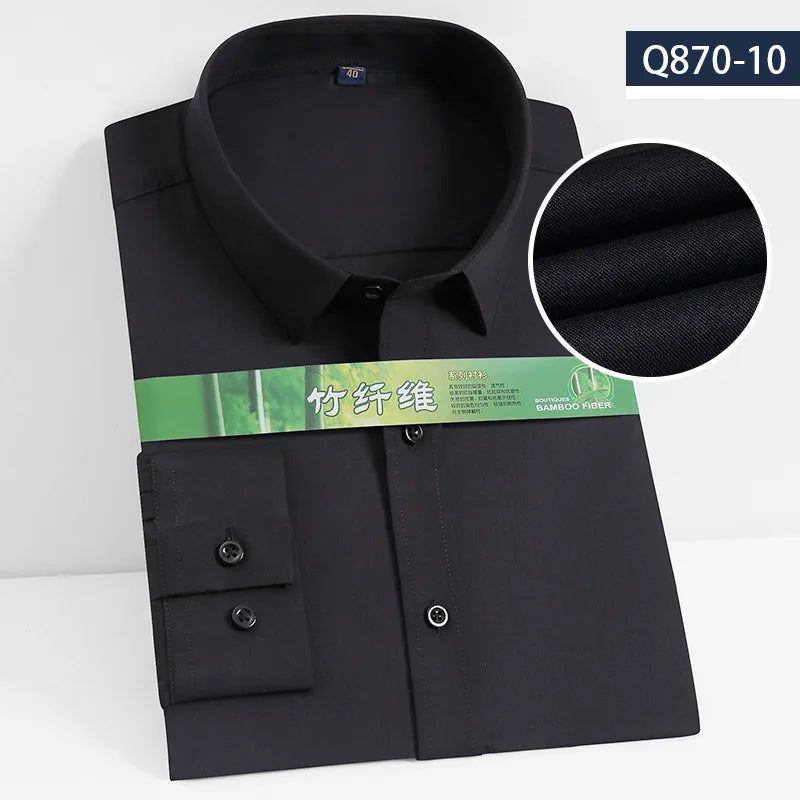 Bamboo Fiber 8XL Men's Shirt Long Sleeve Business Camisa Social Work Blue Gray Black White Long Sleeve Shirt for Men Slim Fit