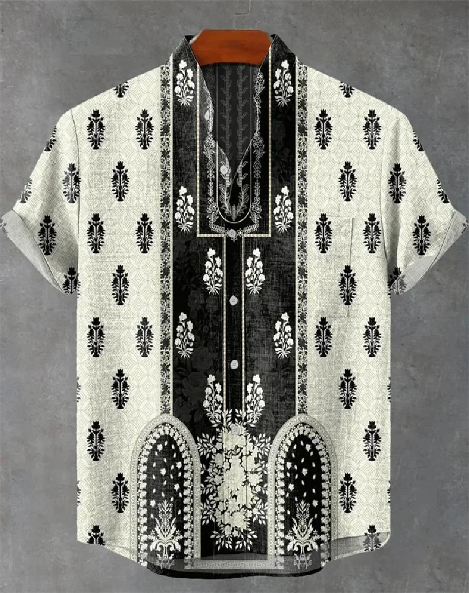 Chemise confortable à manches courtes en lin pour homme, motif géométrique tendance, décontractée, impression 3D HD, livraison r