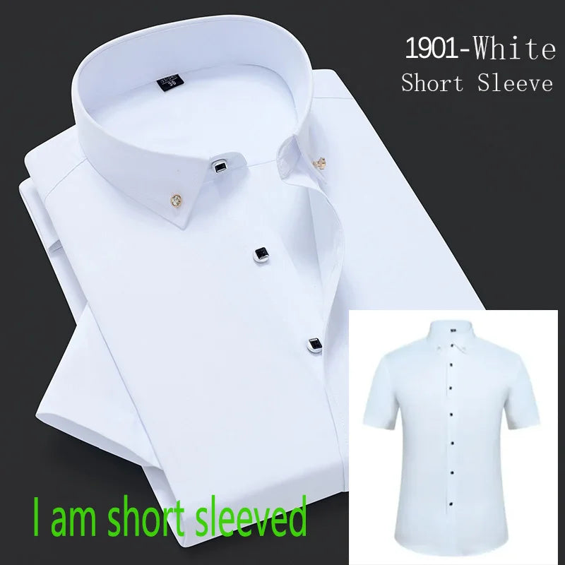 Men's Long Sleeved Shirt Spring and AutumnWhite Casual High Cotton Anti Wrinkle Professional Dress Shirt Men's Diamond Button