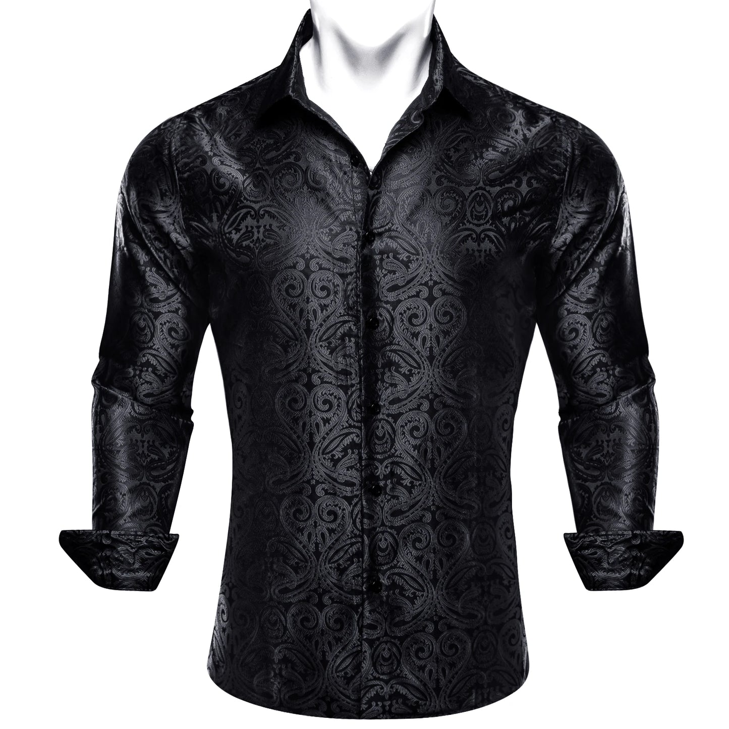 Designer Silk Shirts for Men Blue Gold Green Red White Black Paisley Embroidered Slim Fit Male Blouses Casual Long Sleeve