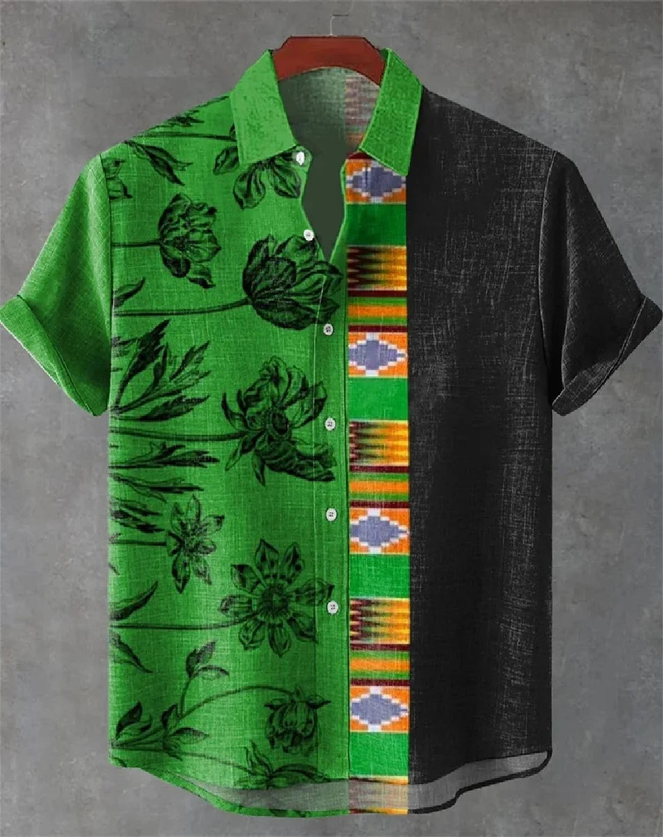 Chemise confortable à manches courtes en lin pour homme, motif géométrique tendance, décontractée, impression 3D HD, livraison r