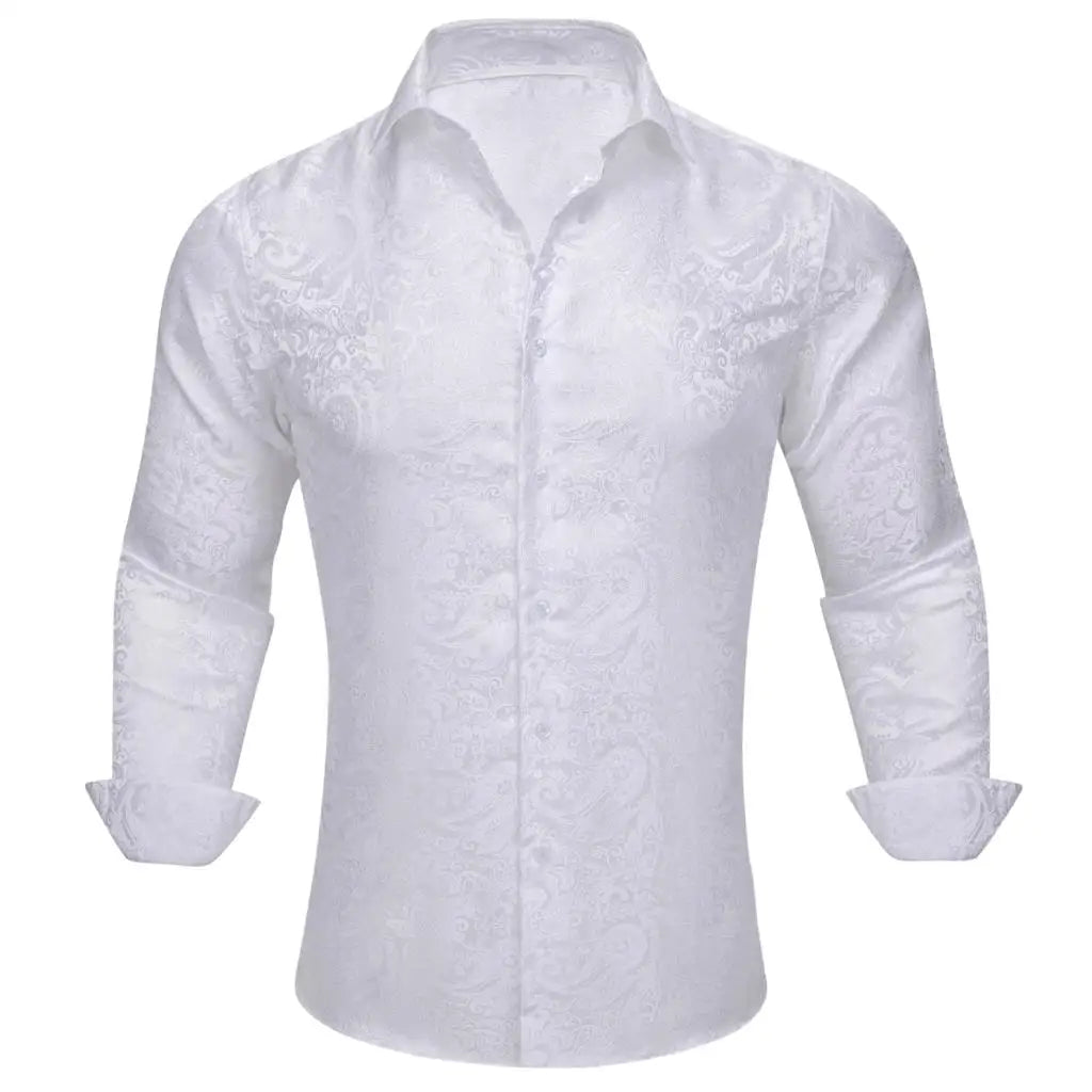 Designer Silk Shirts for Men Blue Gold Green Red White Black Paisley Embroidered Slim Fit Male Blouses Casual Long Sleeve