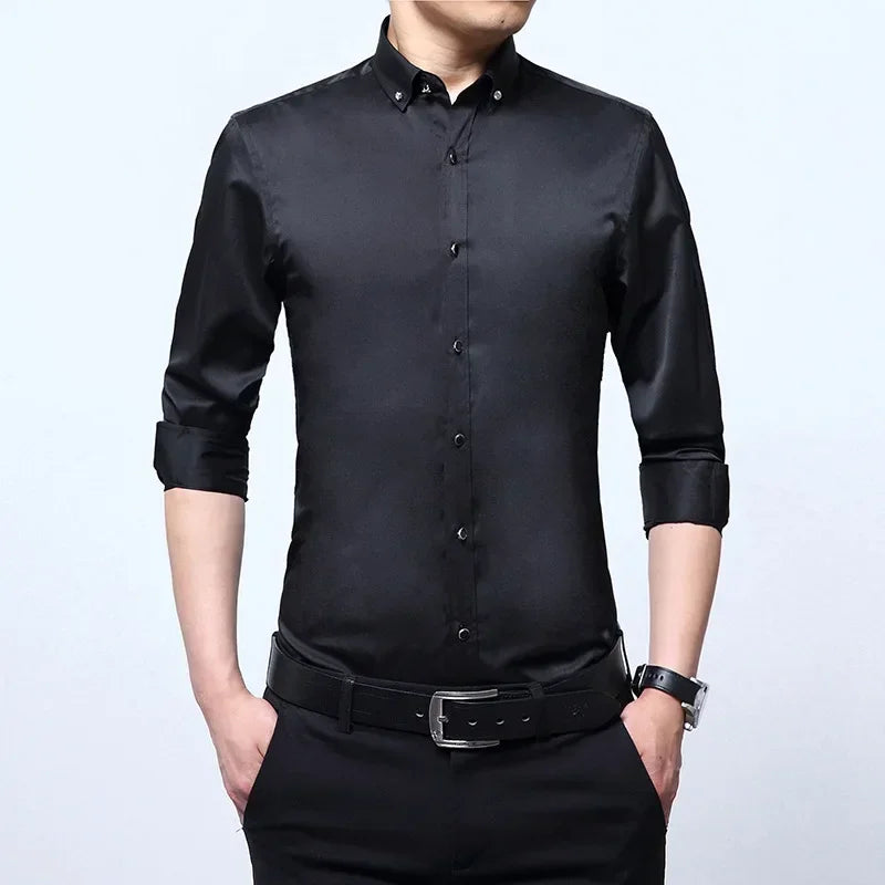 Men's Long Sleeved Shirt Spring and AutumnWhite Casual High Cotton Anti Wrinkle Professional Dress Shirt Men's Diamond Button