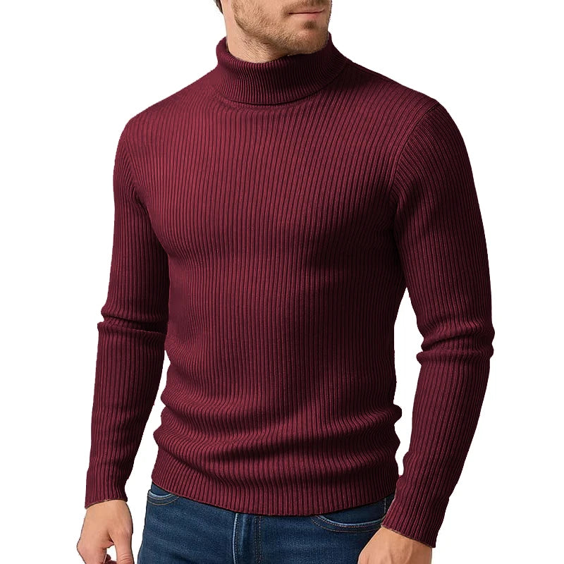 Winter New Style Men's Long-sleeved High-neck Casual Slim-fitting Knitted Pullover Warm and Comfortable Striped Jacket Top