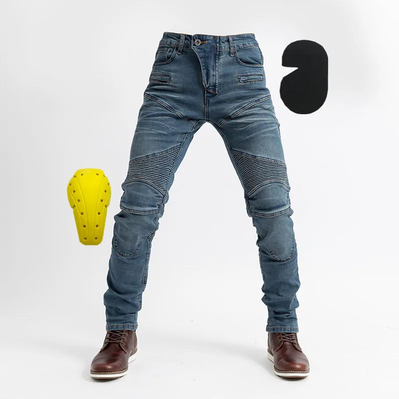 Casual Denim Jeans Men Motorcycle Pants with Protective Gear Slim Jeans Mens Cycling Pant Spring Autumn Blue Black Trousers New