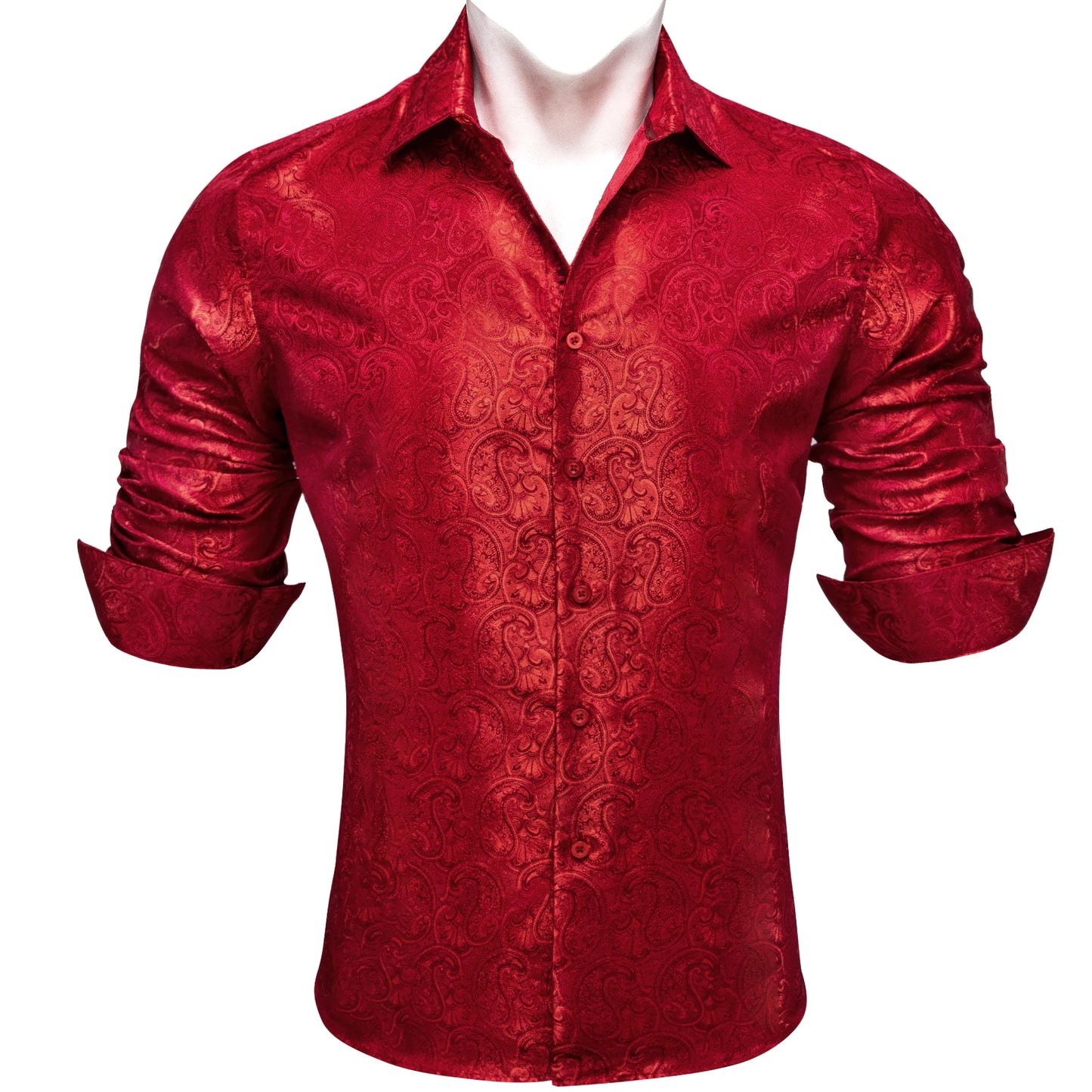 Designer Silk Shirts for Men Blue Gold Green Red White Black Paisley Embroidered Slim Fit Male Blouses Casual Long Sleeve