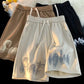 Summer Thin Vintage Patchwork Straight Loose Printed Letter Shorts Men Elastic Waist Drawing Pockets Versatile Wide Leg Pants