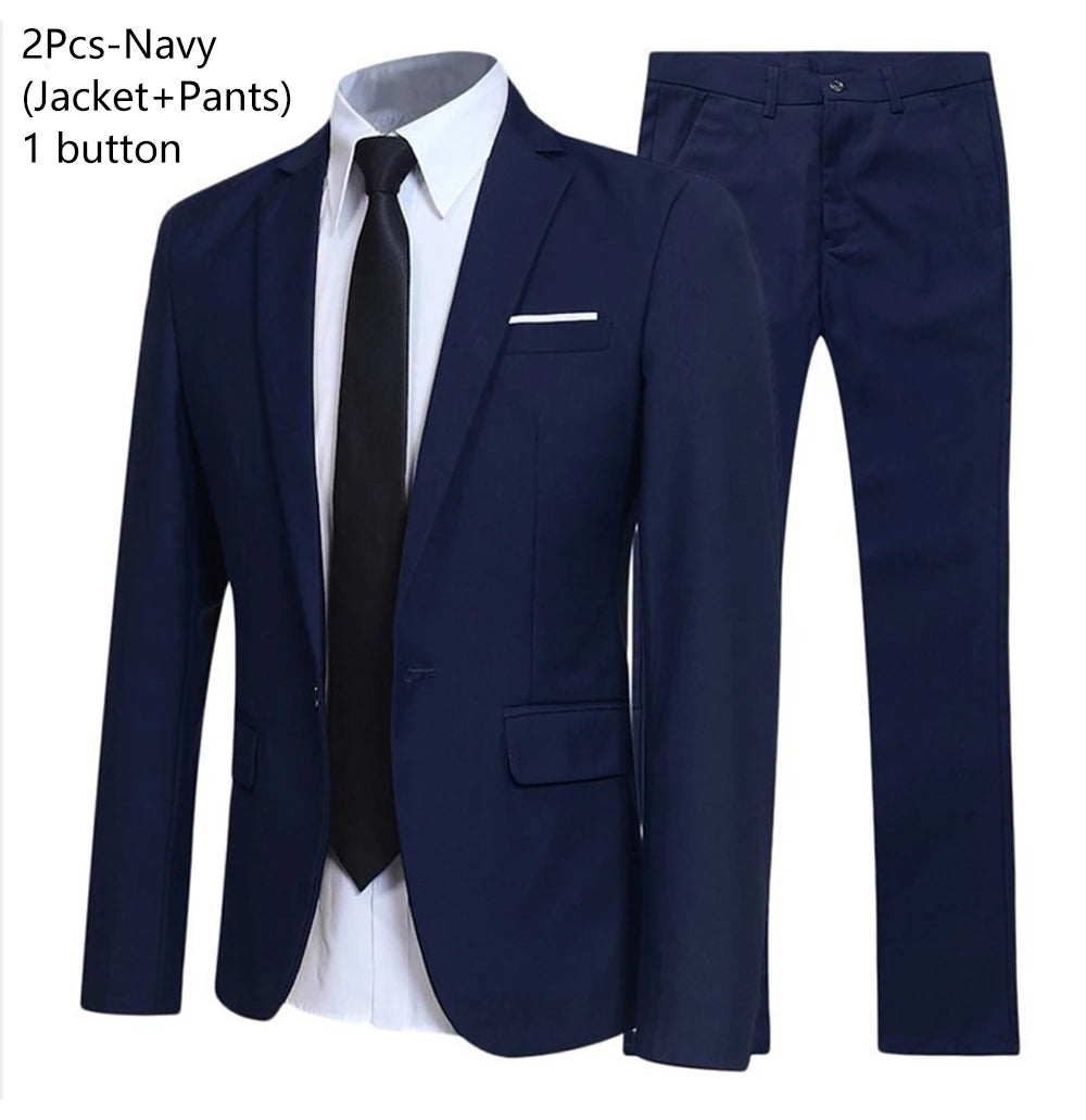 Men's 3 Piece Suit Set Solid Color for Wedding Formal Business Dress Blazer Vest Pants Classic Tuxedo Party Groomsmen