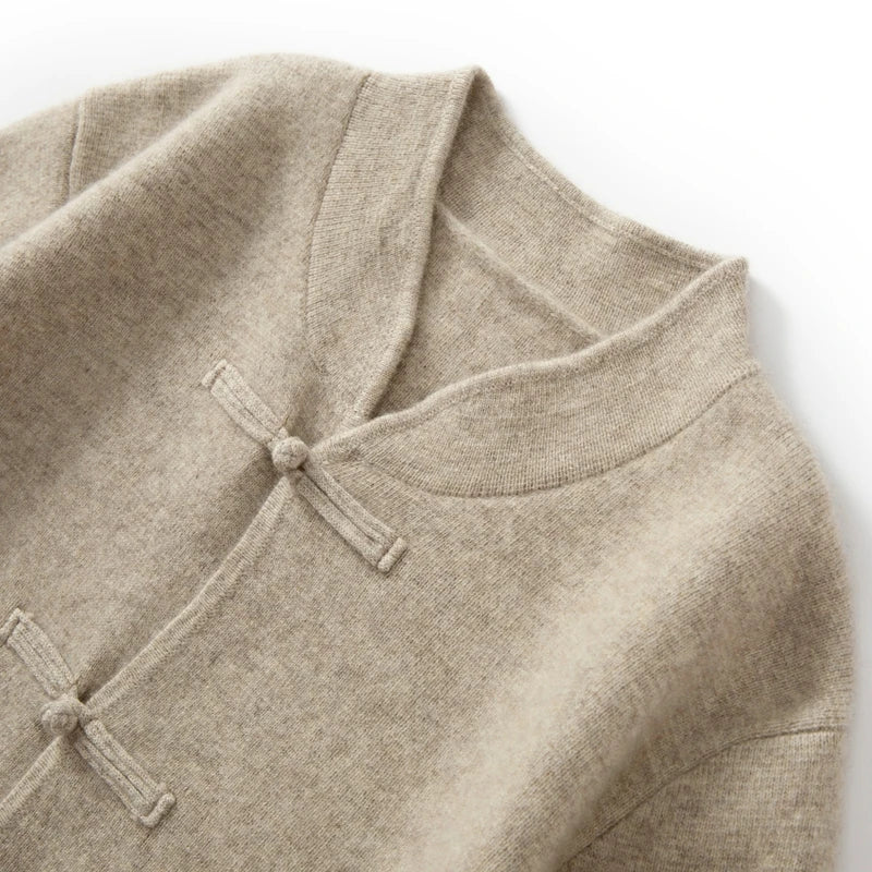 Autumn and winter new 100% merino wool men's cardigan retro Tang suit casual cashmere sweater knitted padded jacket