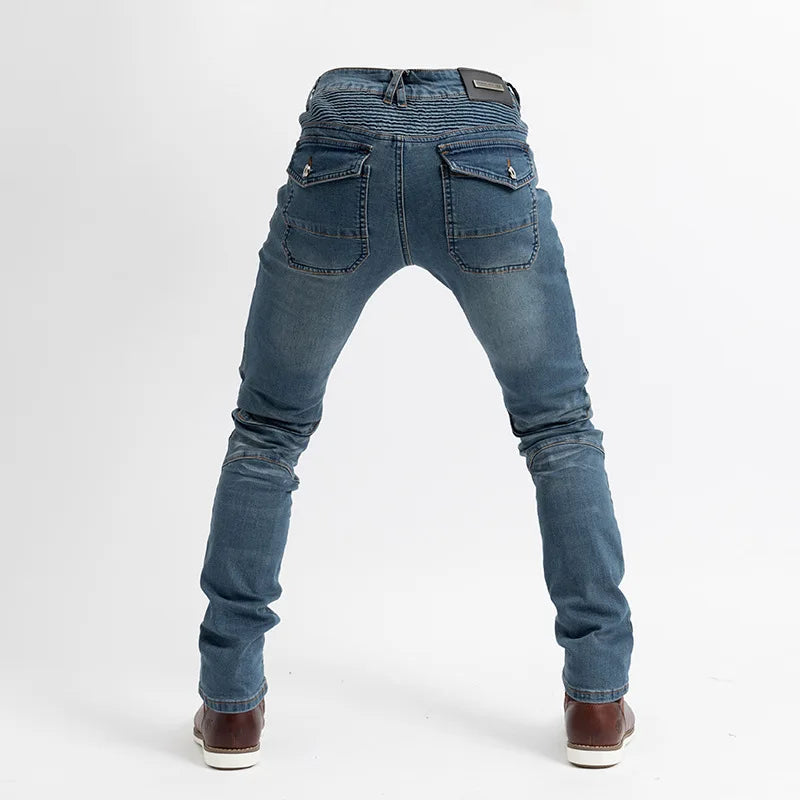 Casual Denim Jeans Men Motorcycle Pants with Protective Gear Slim Jeans Mens Cycling Pant Spring Autumn Blue Black Trousers New