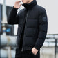 Men's Winter Thickened Short Cotton Jacket Stand Collar Loose Casual Fashionable Polyester Fiber Zipper Closure Solid Color