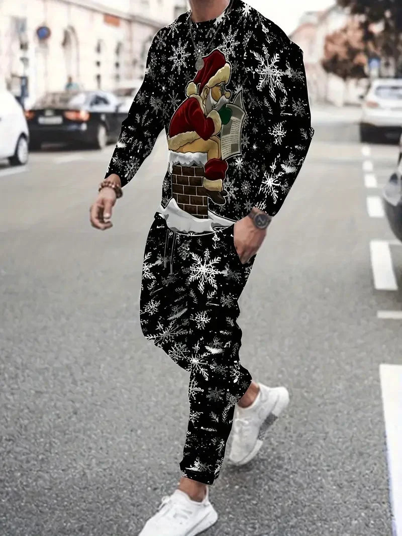 Christmas Clothing Set Spring Autumn Men Women Fashion 3D Printing Fashion Casual Sportswear Sweatshirt Jogging Pants 2Pcs Sets