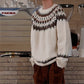 Spring Men's Fair Isle Jacquard Sweater Vintage Loose Printed Crewneck Knit Pullovers Korean Fashion Y2K Streetwear Jumpers