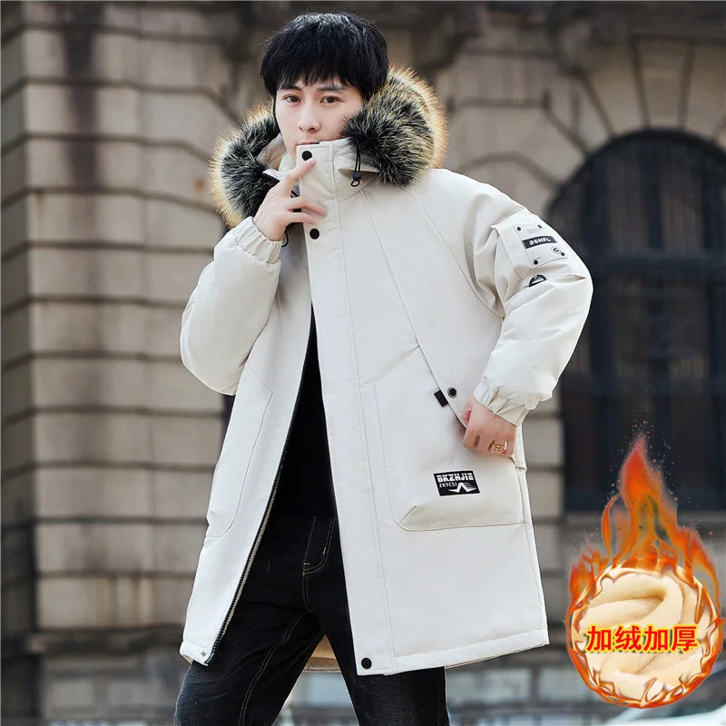 Autumn Winter New Thicken Warm Jacket Men Hooded Parkas Coat Fleece Trendy brand Streetwear ins wool Liner jacket