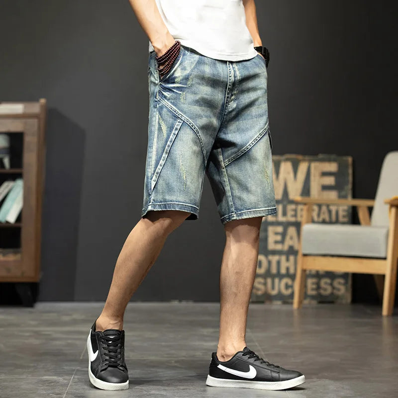 Men's Denim Shorts Cargo Multi-pocket Baggy Five-Point Jeans Shorts Fat Large Size Denim Shorts Plus Size 40 42 44