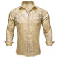 Designer Silk Shirts for Men Blue Gold Green Red White Black Paisley Embroidered Slim Fit Male Blouses Casual Long Sleeve
