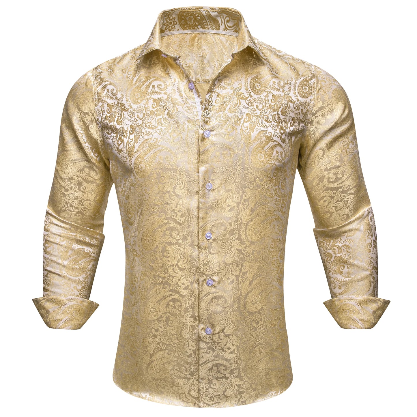 Designer Silk Shirts for Men Blue Gold Green Red White Black Paisley Embroidered Slim Fit Male Blouses Casual Long Sleeve