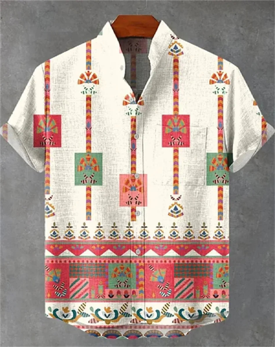 Chemise confortable à manches courtes en lin pour homme, motif géométrique tendance, décontractée, impression 3D HD, livraison r
