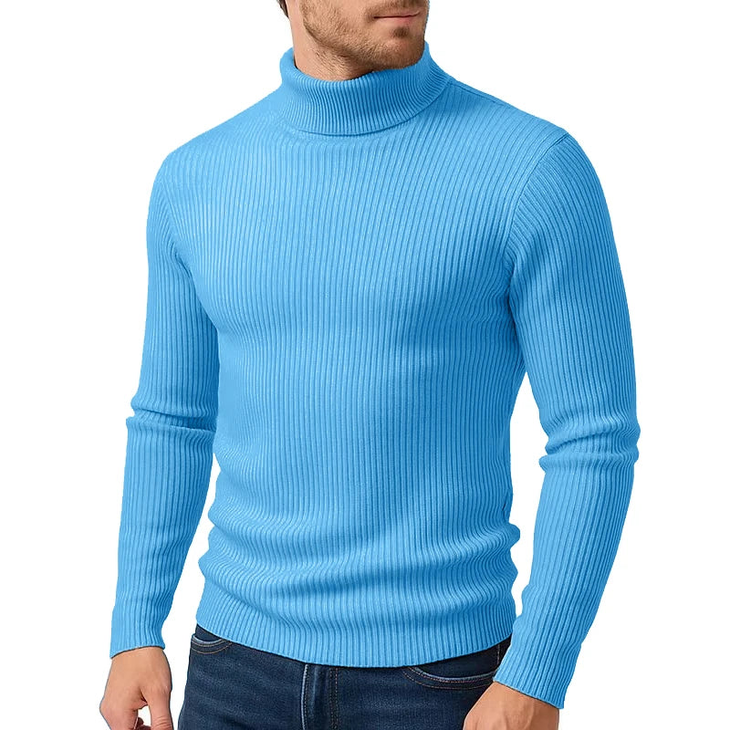Winter New Style Men's Long-sleeved High-neck Casual Slim-fitting Knitted Pullover Warm and Comfortable Striped Jacket Top