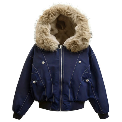 Hip-hop Winter Men Coat New Casual Thick Warm Women Parka Coat Streetwear Loose Hooded Faux Mink Collar Couple Short Coat