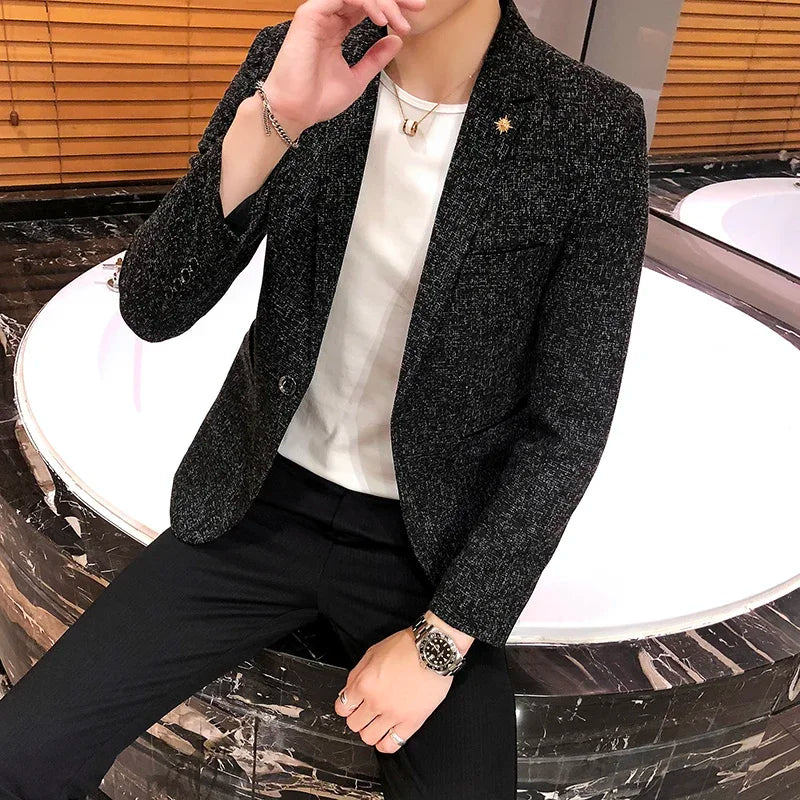 Solid Color Men's Fashion Casual Outdoor Gentleman Business Wedding Trend Slim-fit Formal Dress British Style Wedding Blazer