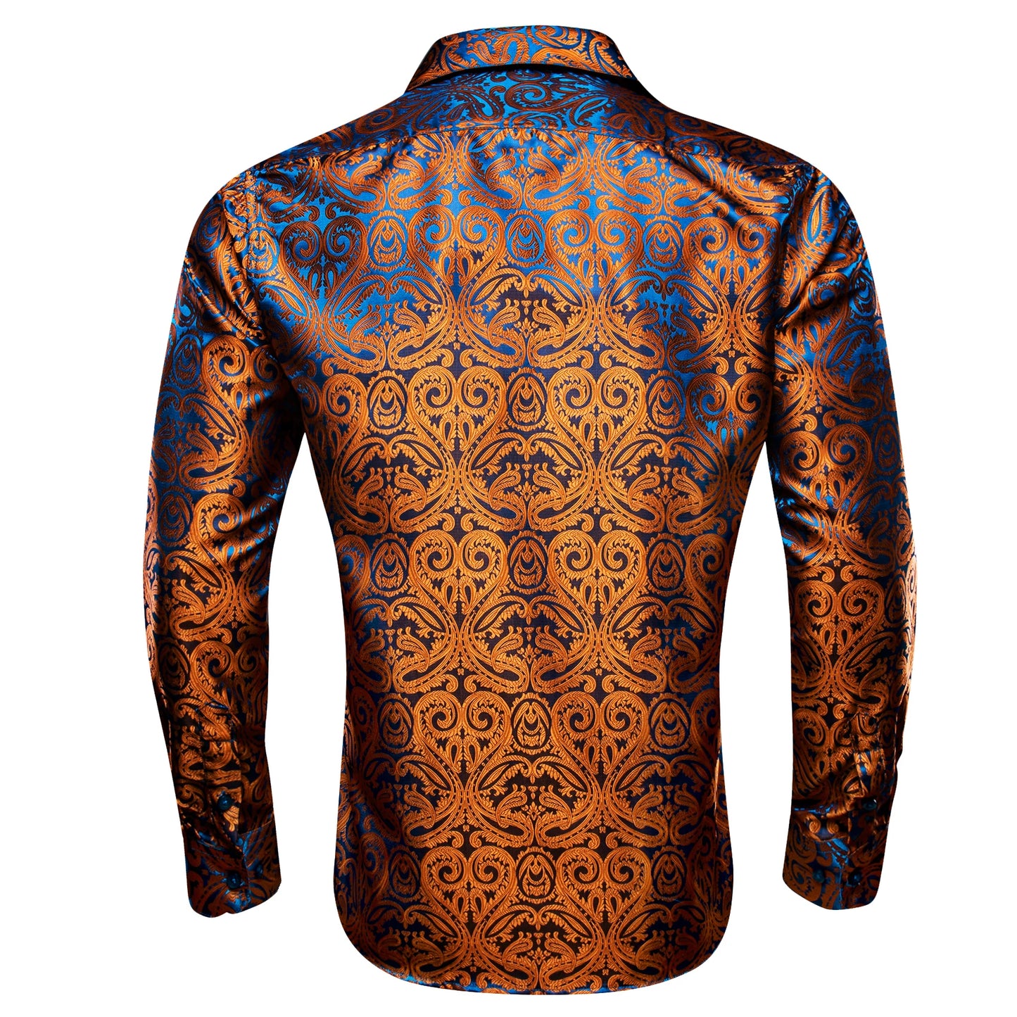 Designer Silk Shirts for Men Blue Gold Green Red White Black Paisley Embroidered Slim Fit Male Blouses Casual Long Sleeve