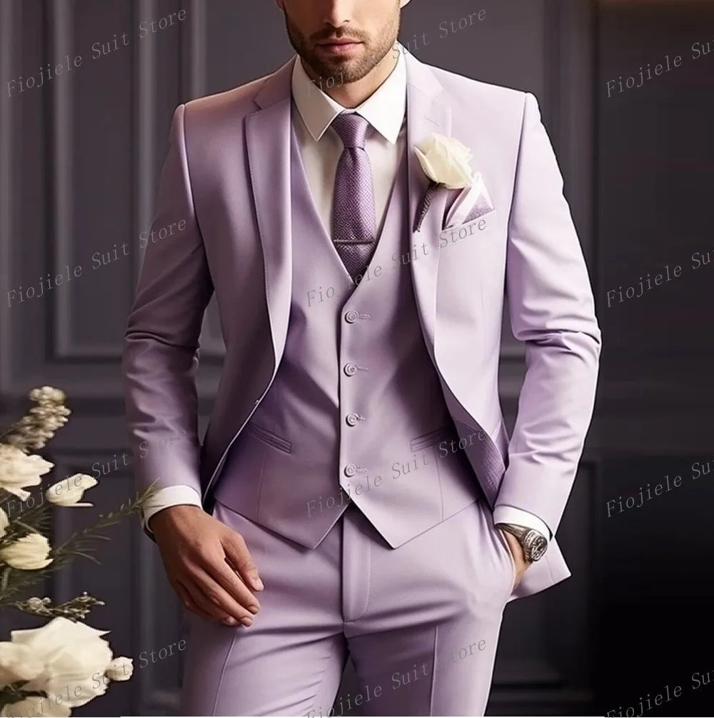 New Beige Business Suit Men Tuxedos Groom Groomsman Prom Wedding Party Formal 3 Piece Set Jacket Vest Pants