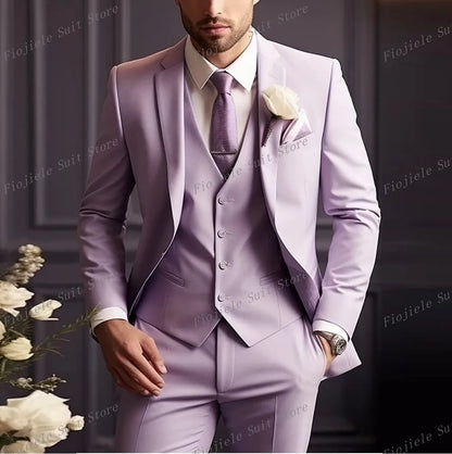 New Beige Business Suit Men Tuxedos Groom Groomsman Prom Wedding Party Formal 3 Piece Set Jacket Vest Pants