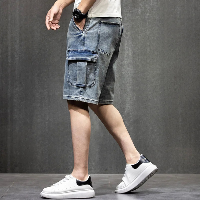 Men's Denim Shorts Cargo Multi-pocket Baggy Five-Point Jeans Shorts Fat Large Size Denim Shorts Plus Size 40 42 44