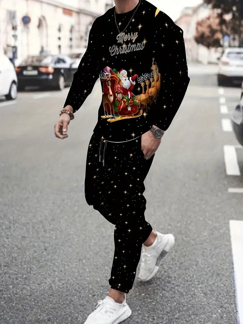 Christmas Clothing Set Spring Autumn Men Women Fashion 3D Printing Fashion Casual Sportswear Sweatshirt Jogging Pants 2Pcs Sets