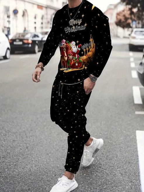 Christmas Clothing Set Spring Autumn Men Women Fashion 3D Printing Fashion Casual Sportswear Sweatshirt Jogging Pants 2Pcs Sets