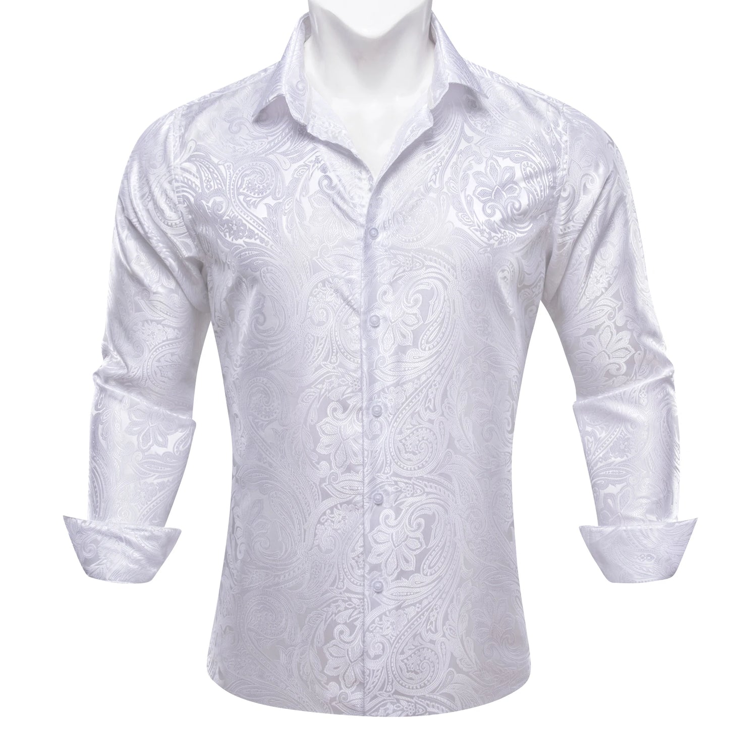 Designer Silk Shirts for Men Blue Gold Green Red White Black Paisley Embroidered Slim Fit Male Blouses Casual Long Sleeve