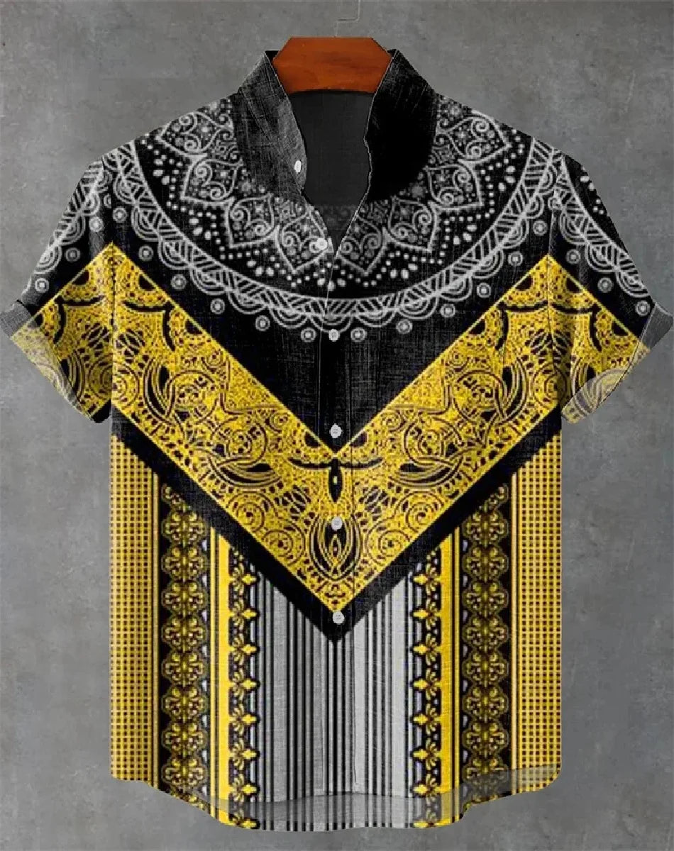 Chemise confortable à manches courtes en lin pour homme, motif géométrique tendance, décontractée, impression 3D HD, livraison r