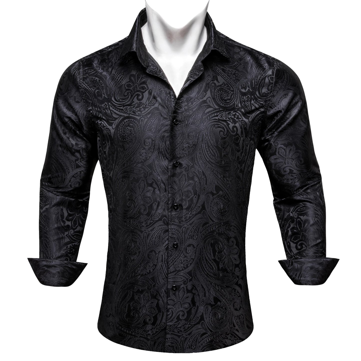 Designer Silk Shirts for Men Blue Gold Green Red White Black Paisley Embroidered Slim Fit Male Blouses Casual Long Sleeve