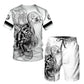 New Summer Men's Sets Shorts Outfits 3D Tiger Printed Short Sleeve T-shirt Two Pieces Casual Tracksuit Oversized Beach Sportwear