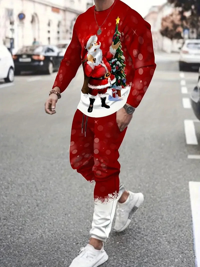 Christmas Clothing Set Spring Autumn Men Women Fashion 3D Printing Fashion Casual Sportswear Sweatshirt Jogging Pants 2Pcs Sets