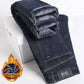 Winter Fleece Lined Warm Men's Jeans Slim Straight Korean Velvet Denim Pants Retro Soft Thick Casual Trousers Daily Outdoor Wear