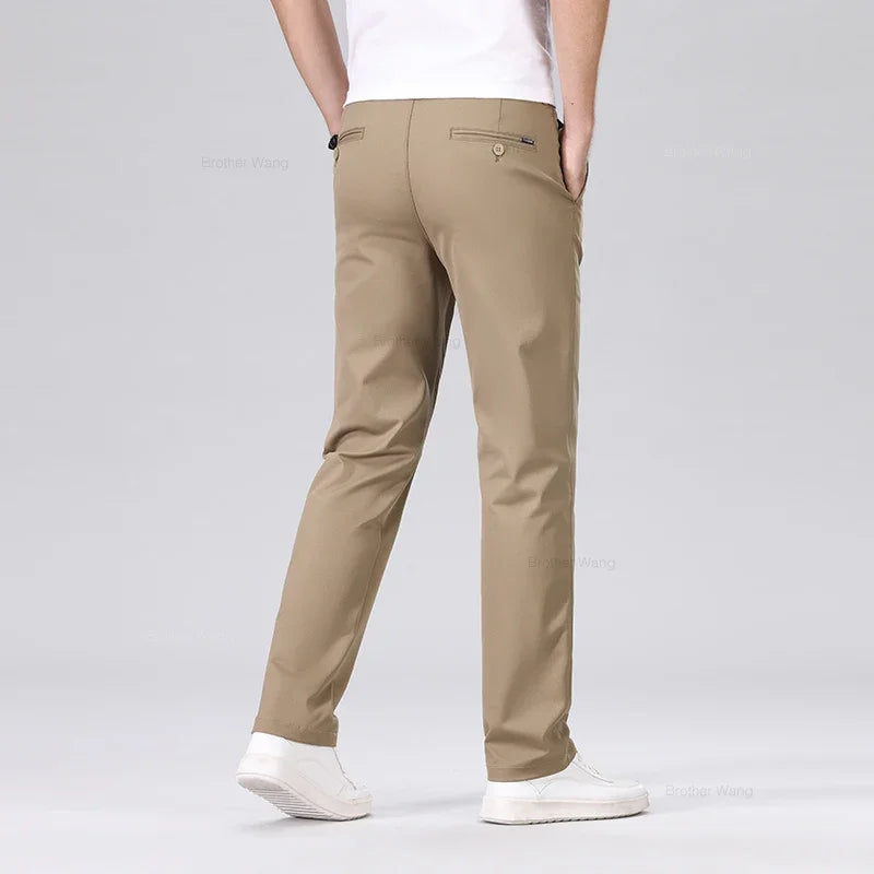 Men's Fashion Casual Pants Classic Style Business Straight Brand Fashion Anti-wrinkle Trousers Solid Color ArmyGreen Beige Khaki