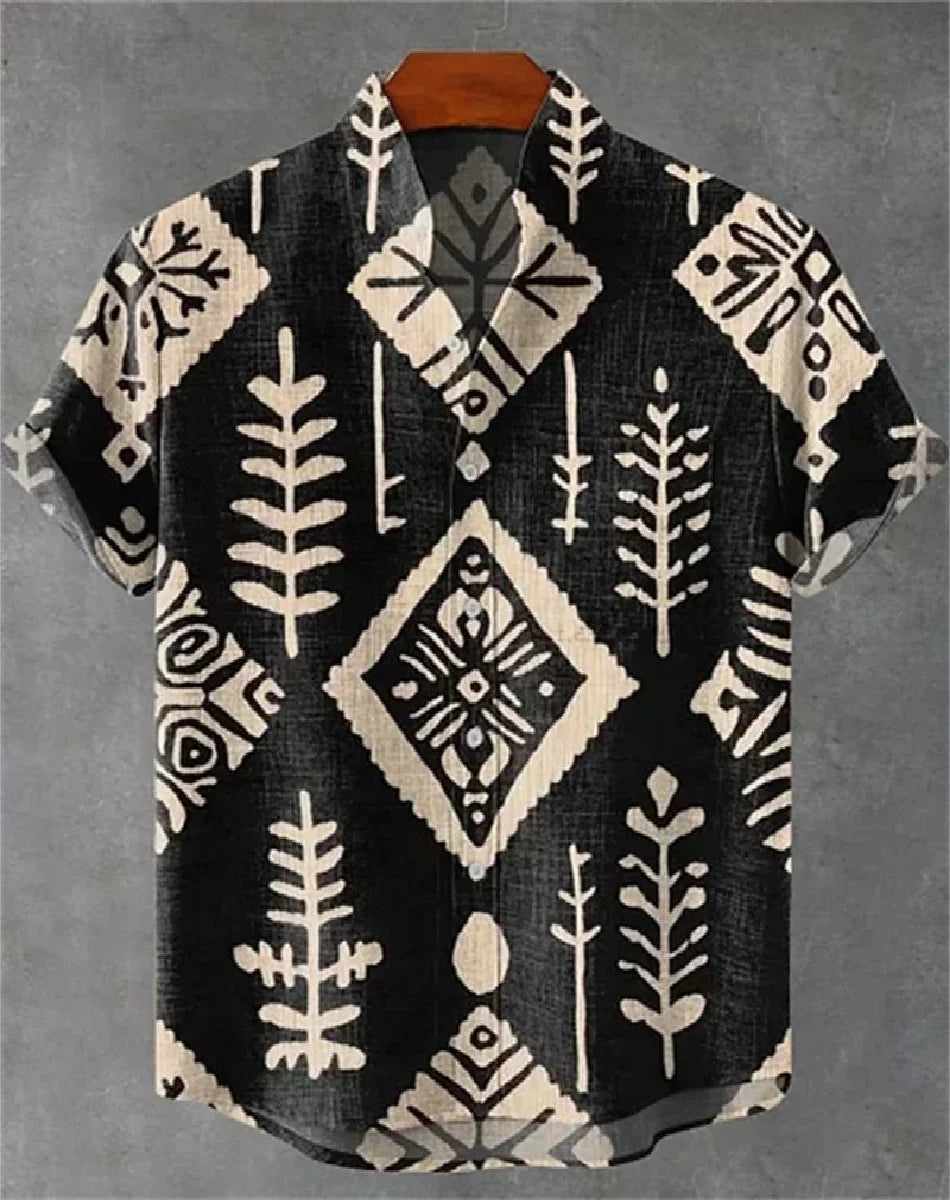 Chemise confortable à manches courtes en lin pour homme, motif géométrique tendance, décontractée, impression 3D HD, livraison r