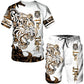 New Summer Men's Sets Shorts Outfits 3D Tiger Printed Short Sleeve T-shirt Two Pieces Casual Tracksuit Oversized Beach Sportwear