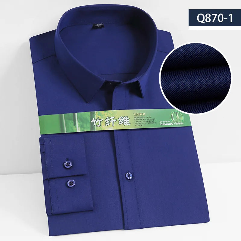 Bamboo Fiber 8XL Men's Shirt Long Sleeve Business Camisa Social Work Blue Gray Black White Long Sleeve Shirt for Men Slim Fit