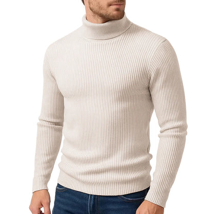 Winter New Style Men's Long-sleeved High-neck Casual Slim-fitting Knitted Pullover Warm and Comfortable Striped Jacket Top