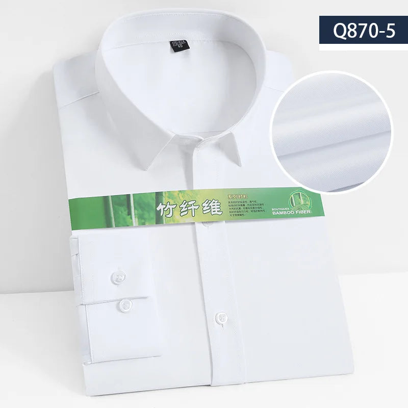 Bamboo Fiber 8XL Men's Shirt Long Sleeve Business Camisa Social Work Blue Gray Black White Long Sleeve Shirt for Men Slim Fit