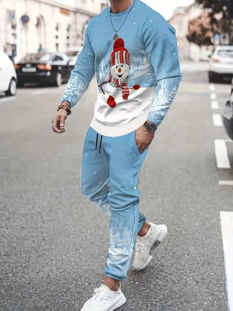 Christmas Clothing Set Spring Autumn Men Women Fashion 3D Printing Fashion Casual Sportswear Sweatshirt Jogging Pants 2Pcs Sets