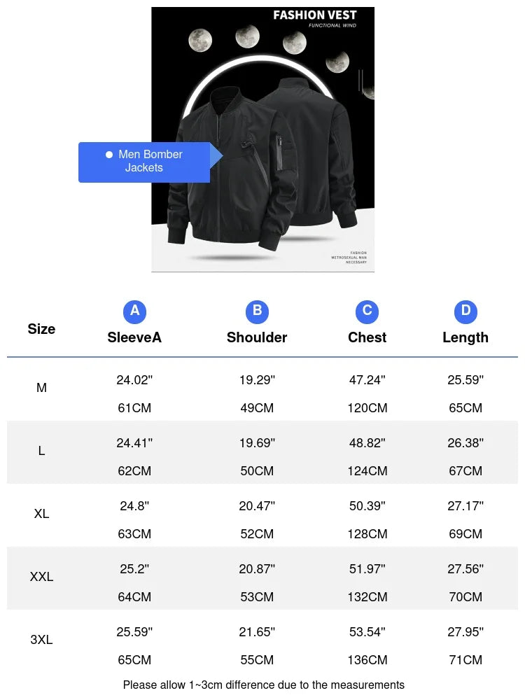 Autumn Men's Bomber Jackets Fashion Men Stretwear Windbreaker Pilot Coats Men Sports Baseball Uniform Jacket Clothing Large Size