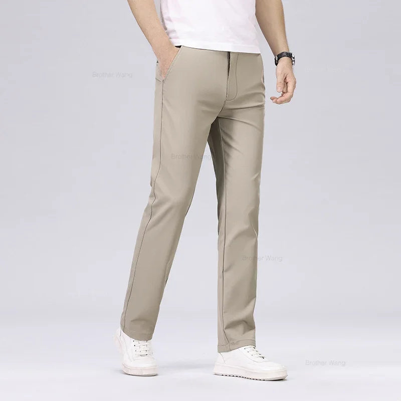 Men's Fashion Casual Pants Classic Style Business Straight Brand Fashion Anti-wrinkle Trousers Solid Color ArmyGreen Beige Khaki