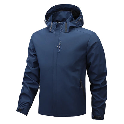 2025 Men's Casual Waterproof Windbreaker Jacket Full Zip Up Hooded Shell Outdoor Hiking Coat For Autumn Plus Size
