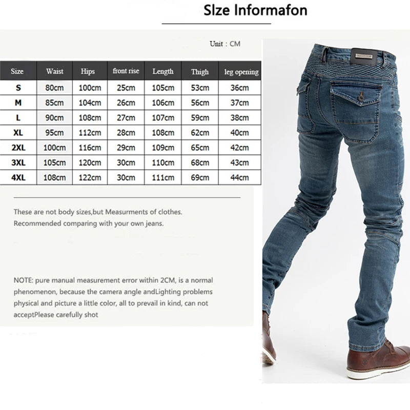 Casual Denim Jeans Men Motorcycle Pants with Protective Gear Slim Jeans Mens Cycling Pant Spring Autumn Blue Black Trousers New