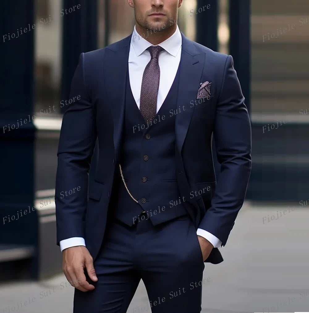 New Beige Business Suit Men Tuxedos Groom Groomsman Prom Wedding Party Formal 3 Piece Set Jacket Vest Pants